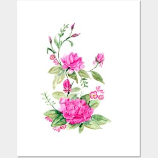 Pink Ornamental Watercolor Roses Posters and Art